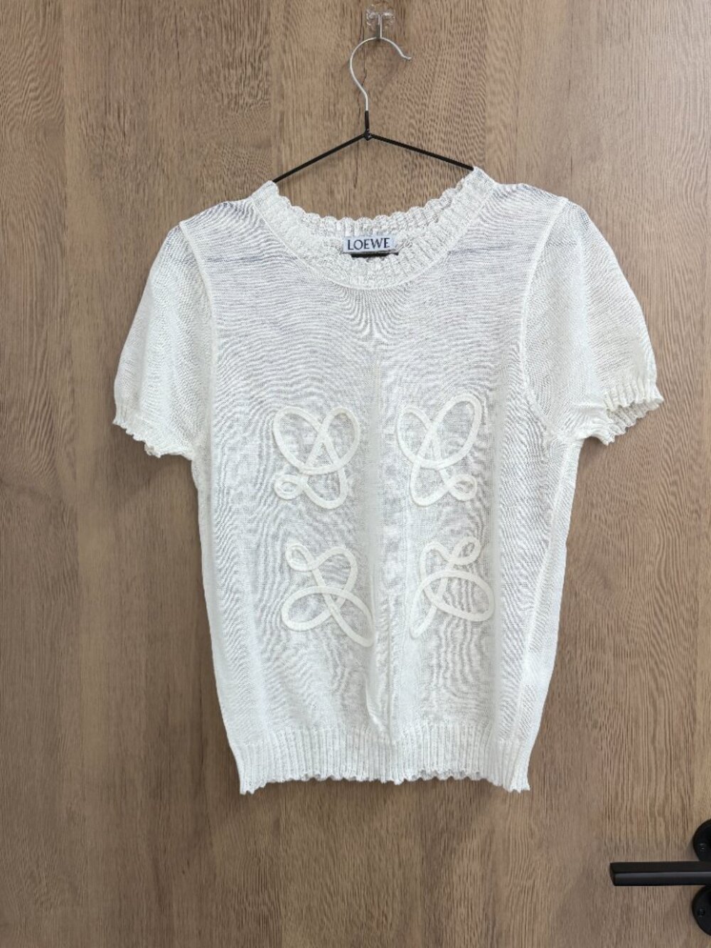 🤍Loewe White Anagram Ribbon Knit Short Sleeve Top